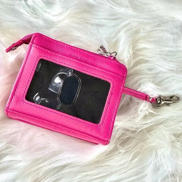 FOSSIL Genuine Leather Mini Bifold Silver Snap Wallet in Fuchsia - Vintage; EUC - Picture 4 of 8